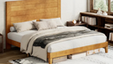 Wood Mid-Century Modern Platform Bed Frame With Headboard, No Box Spring Needed, Queen