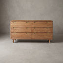 Scandinavian Farmhouse 6-Drawer Dresser, 100% Solid Wood, Light Oak Brown