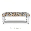 Diamond Blue Handwoven Bench, White Acacia Wood Legs