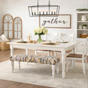 Diamond Blue Handwoven Bench, White Acacia Wood Legs