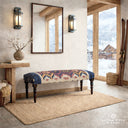 Rustic Farmhouse Handwoven Bench with Black Wood Legs