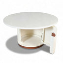 Astor Fluted Round Storage Coffee Table, Distressed Creamy White