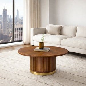 Astor Fluted Round Storage Coffee Table, Warm Brown Oak