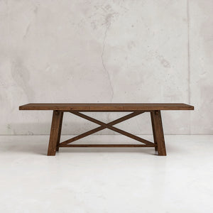 Orchard Extendable Solid Wood Trestle Farmhouse Dining Table, Rich Walnut Brown