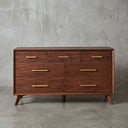 Modern MidCentury 60" Wide 7-Drawer Solid Wood Dresser, Classic Walnut