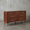 Modern MidCentury 60" Wide 7-Drawer Solid Wood Dresser, Classic Walnut