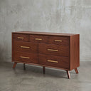 Modern MidCentury 60" Wide 7-Drawer Solid Wood Dresser, Classic Walnut