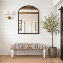 Designer Southwestern Kilim Bench, Natural Jute Upholstery and White Legs