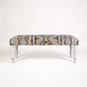 Designer Southwestern Kilim Bench, Natural Jute Upholstery and White Legs