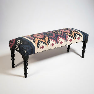 Rustic Farmhouse Handwoven Bench with Black Wood Legs
