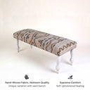 Designer Southwestern Kilim Bench, Natural Jute Upholstery and White Legs