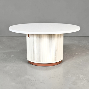 Astor Fluted Round Coffee Table With Storage, Creamy White Oak