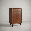 James Auden Midcentury Dresser, 100% Solid Wood 5-Drawer Tallboy Chest, Classic Walnut