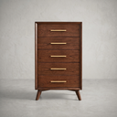 James Auden Midcentury Dresser, 100% Solid Wood 5-Drawer Tallboy Chest, Classic Walnut