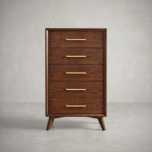 James Auden Midcentury Dresser, 100% Solid Wood 5-Drawer Tallboy Chest, Classic Walnut