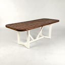 Benny Farmhouse Dining Table Extendable, Creamy White & Walnut