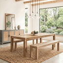 Grayson Solid Wood Dining Bench 60" Rustic Pine, Honey Natural Finish