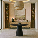 47" Hazel Round Dining Table, Black Oak