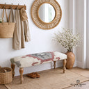 Handwoven Jute Southwestern Bench with Solid Wood Legs