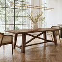 Orchard Extendable Solid Wood Trestle Farmhouse Dining Table, Rich Walnut Brown