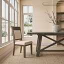 Craftsman Wood Dining Chair Linen Upholstery , Set of 2, Espresso Brown