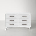 Serena Midcentury 56" Wide Solid Wood 6-Drawer Dresser, Fully Assembled, White