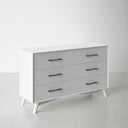 Serena Midcentury 56" Wide Solid Wood 6-Drawer Dresser, Fully Assembled, White