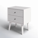 Serena Solid Wood Nightstand with Drawers, Fully Assembled White Mid-Century Side Table