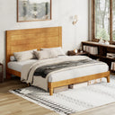 Wood Mid-Century Modern Platform Bed Frame With Headboard, No Box Spring Needed, Queen