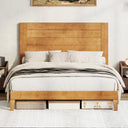 Wood Mid-Century Modern Platform Bed Frame With Headboard, No Box Spring Needed, Queen