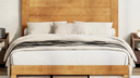 Wood Mid-Century Modern Platform Bed Frame With Headboard, No Box Spring Needed, Queen