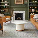Astor Fluted Round Coffee Table With Storage, Creamy White Oak
