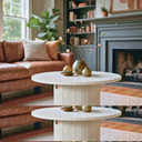 Astor Fluted Round Coffee Table With Storage, Creamy White Oak