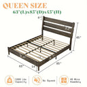 Mid-Century Modern Queen Platform Bed Frame With Headboard, No Box Spring Required, Queen