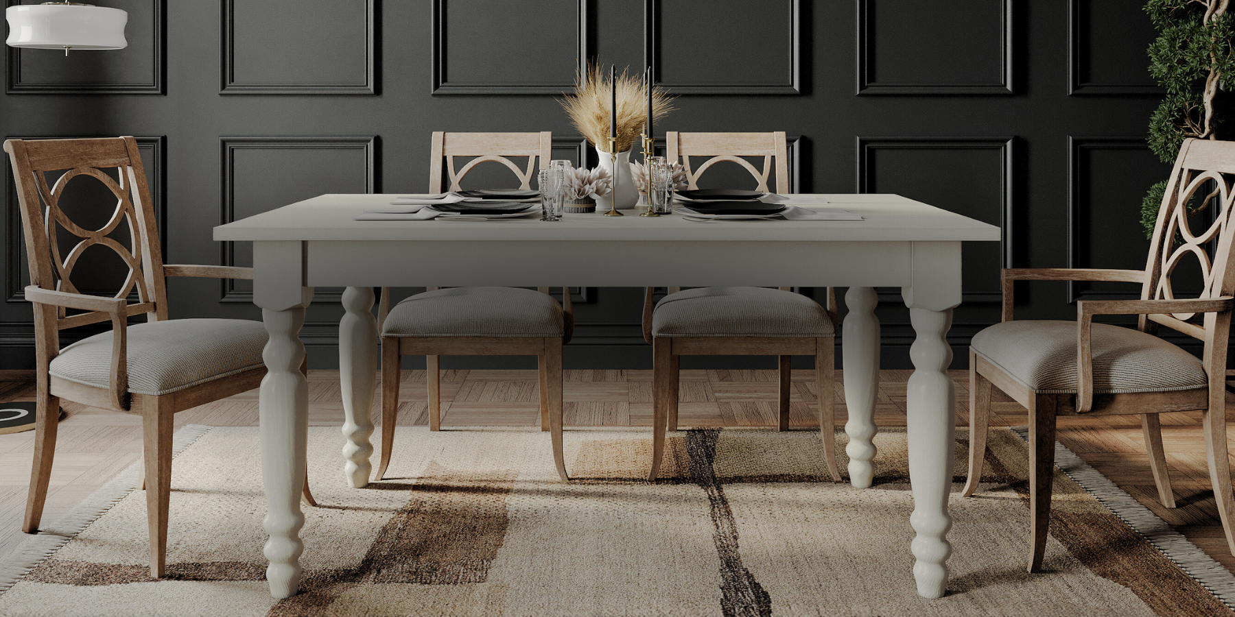 Dining table in a California farmhouse