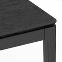 Close-up of a black rectangular table corner on a white background