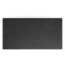 Rectangular black plaque on a white background