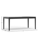 Black rectangular table with dimensions on a white background
