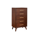 James Auden Midcentury Dresser, 100% Solid Wood 5-Drawer Tallboy Chest, Classic Walnut
