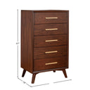 James Auden Midcentury Dresser, 100% Solid Wood 5-Drawer Tallboy Chest, Classic Walnut
