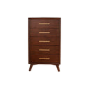 James Auden Midcentury Dresser, 5-Drawer Solid Wood Tallboy Chest, Classic Walnut