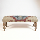 Kilim Upholstered Farmhouse Bench With Wooden Legs