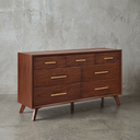 Modern MidCentury 60" Wide 7-Drawer Solid Wood Dresser, Classic Walnut