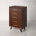 James Auden Midcentury Dresser, 5-Drawer Solid Wood Tallboy Chest, Classic Walnut