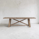 Trestle Farmhouse Extendable Dining Table X-Base, Weathered Natural