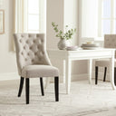 Grace Tufted Upholstered Dining Chairs, Solid Wood Linen Side Chairs, Set of 2, Creamy White