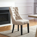 Grace Tufted Upholstered Dining Chairs, Solid Wood Linen Side Chairs, Set of 2, Creamy White