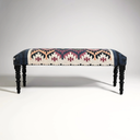 Rustic Farmhouse Handwoven Bench with Black Wood Legs