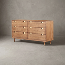 Scandinavian Farmhouse 6-Drawer Dresser, 100% Solid Wood, Light Oak Brown