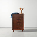James Auden Midcentury Dresser, 100% Solid Wood 5-Drawer Tallboy Chest, Classic Walnut